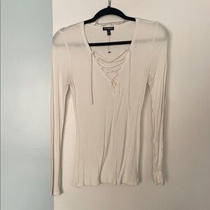 Express Ivory Lace-Up Long Sleeve Top